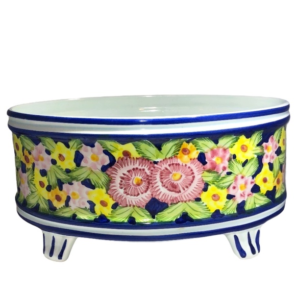 VINTAGE JAY WILLFRED DIVISION OF ANDREA BY SADEK FLORAL FOOTED CERAMIC PLANTER - Picture 1 of 16